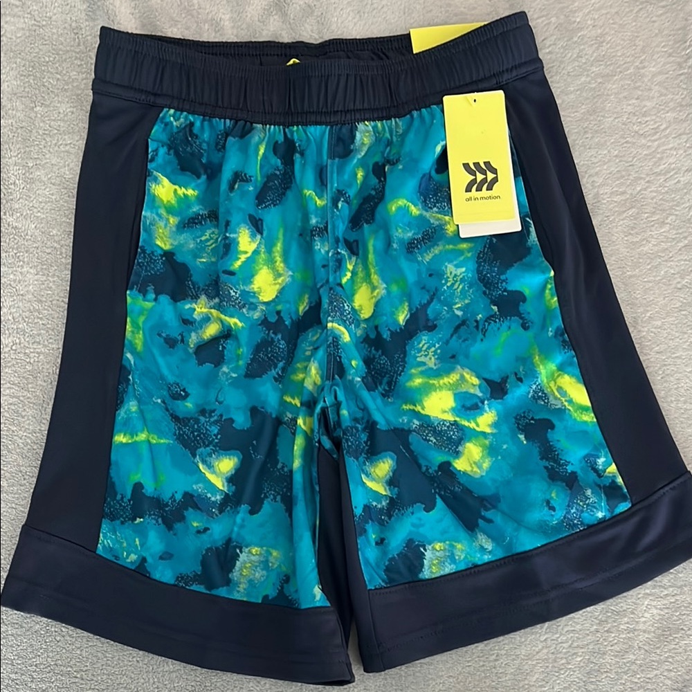 Boys Blue and Yellow Patterned Athletic Shorts